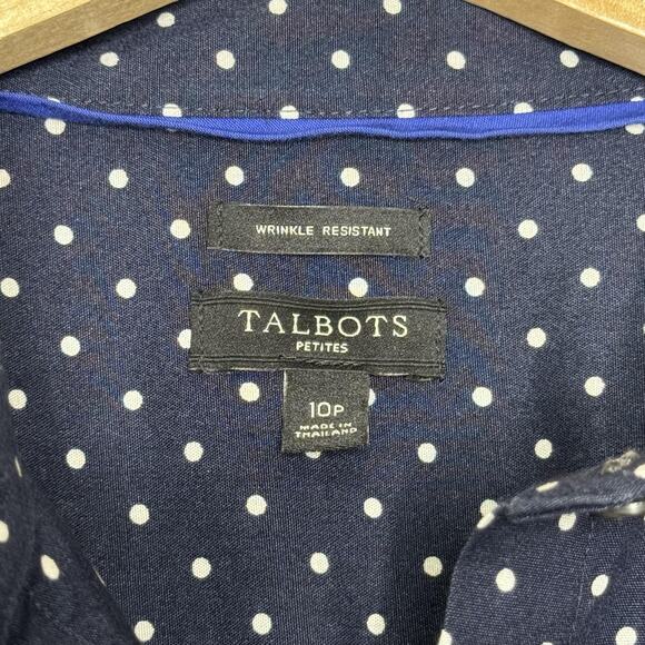 Talbots Shirt Womens 10P Navy Polka Dot Long Sleeve Button Up Wrinkle Resistant - Picture 5 of 9
